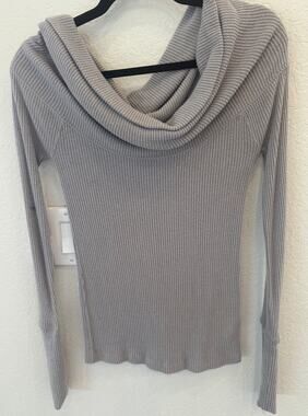 Free People We The Free Womens Gray Ribbed Cowl Neck Long Sleeve Sweater Small